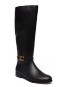 Bridgette Burnished Leather Tall Boot Lange Støvler Black Lauren Ralph...