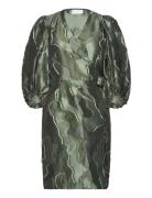 Wrap Dress With Balloon Sleeves Knælang Kjole Green Coster Copenhagen