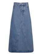 Overdyed Cutline Denim Lang Nederdel Blue Ganni