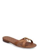 Emmy Burnished Leather Slide Sandal Flade Sandaler Brown Lauren Ralph ...