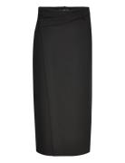 Midi Wrap Skirt Knælang Nederdel Black Mango