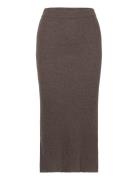 Rib A-Line Skirt Knælang Nederdel Brown Davida Cashmere