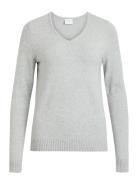 Viril V-Neck L/S Knit Top - Noos Tops Knitwear Jumpers Grey Vila