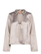 Klive, 1845 Heavy Satin Tops Blouses Long-sleeved Grey STINE GOYA