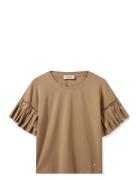 Mmcath O-Ss Plissé Tee Tops T-shirts & Tops Short-sleeved Brown MOS MO...