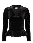 D6Smoke Velvet Peplum Top Tops Blouses Long-sleeved Black Dante6