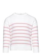 Striped Cotton-Blend Sweater Tops T-shirts Long-sleeved T-Skjorte Pink...