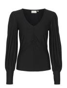 Rifagz V-Neck Blouse Tops Blouses Long-sleeved Black Gestuz