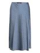 Polka-Dot Satin Charmeuse Midi Skirt Knælang Nederdel Blue Lauren Ralp...