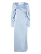 Satin Midi Wrap Dress Knælang Kjole Blue ROTATE Birger Christensen