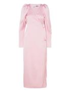 Satin Midi Wrap Dress Knælang Kjole Pink ROTATE Birger Christensen