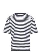 Striped Cotton T-Shirt Tops T-Kortærmet Skjorte Navy Mango