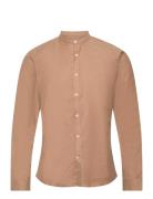 Oxford Manderin Superflex L/S Tops Shirts Casual Brown Lindbergh