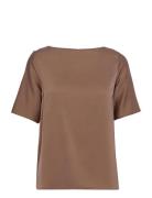 Yoli Silk Blouse Tops Blouses Short-sleeved Beige Ahlvar Gallery