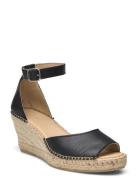 Slfingrid Leather Wedge Espadrilles Sko Med Kilehæl Black Selected Fem...