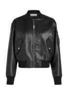 Faux Leather Bomber Jacket Læderjakke Skindjakke Black Calvin Klein Je...