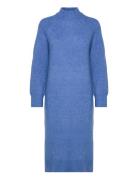 Slfrena Ls High Neck Knit Dress Camp Knælang Kjole Blue Selected Femme