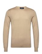 Gmd Merino Silk Crew Tops Knitwear Round Necks Beige Hackett London