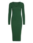 Ribbed V-Neck Dress Dresses Bodycon Dresses Green Mango