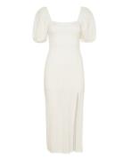 Puff Sleeve Midi Dress Knælang Kjole White Gina Tricot