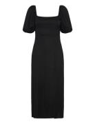 Puff Sleeve Midi Dress Knælang Kjole Black Gina Tricot