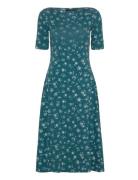 Floral Stretch Cotton Midi Dress Knælang Kjole Green Lauren Ralph Laur...