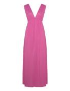 Deep V Maxi Dress Maxikjole Festkjole Pink Gina Tricot