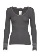 Rwbenita Ls O-Neck Lace T-Shirt Tops T-shirts & Tops Long-sleeved Grey...