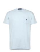 Classic Fit Cotton-Linen Pocket T-Shirt Tops T-Kortærmet Skjorte Blue ...