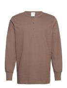 Slhphillip Ls Henley Noos Tops T-Langærmet Skjorte Brown Selected Homm...