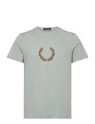 Flocked Laurel Wreath Gra Tee Tops T-Kortærmet Skjorte Blue Fred Perry