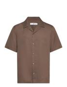 Regular-Fit Shirt With Bowling Collar Tops Shirts Short-sleeved Brown ...