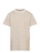 T-Shirt Ss Striped Rib Tops T-Kortærmet Skjorte Beige Huttelihut