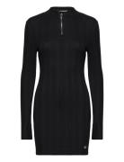 Variegtaed Rib Half Zip Ls Dress Kort Kjole Black Calvin Klein Jeans