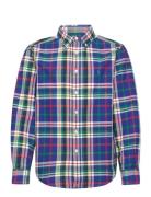 Plaid Cotton Oxford Shirt Tops Shirts Long-sleeved Shirts Blue Ralph L...