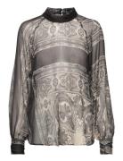 Sheer Printed Blouse Tops Blouses Long-sleeved Black Mango