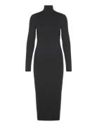 Turtleneck Ribbed Midi-Dress Knælang Kjole Black Mango