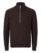 Slhaxel Ls Knit Half Zip W Tops Knitwear Half Zip Jumpers Brown Select...