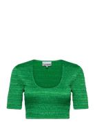 Crinkled Satin Tops Crop Tops Short-sleeved Crop Tops Green Ganni