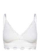 Silk Bra W/Lace Lingerie Bras & Tops Soft Bras Non Wired Bras White Ro...