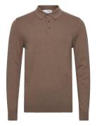 Slhberg Ls Knit Polo B Tops Knitwear Long Sleeve Knitted Polos Brown S...