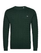 Cotton Cable C-Neck Tops Knitwear Round Necks Khaki Green GANT