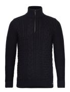 Jacob Cable Knit Half Zip Tops Knitwear Half Zip Jumpers Navy Superdry