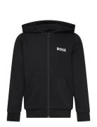 Hooded Cardigan Tops Sweatshirts & Hoodies Hoodies Black BOSS