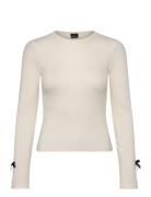 Bow Rib Top Tops T-shirts & Tops Long-sleeved Cream Gina Tricot