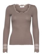 Rwbenita Silk Ls O-Neck Lace T-Shir Tops T-shirts & Tops Long-sleeved ...