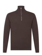 100% Recycle Knit Half Zip Tops Knitwear Half Zip Jumpers Brown Lindbe...