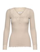 Organic T-Shirt W/ Lace Tops T-shirts & Tops Long-sleeved Beige Rosemu...