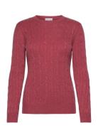 O-Neck Cable Sweater Tops Knitwear Jumpers Red Davida Cashmere