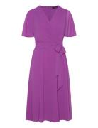 Belted Georgette Dress Knælang Kjole Purple Lauren Ralph Lauren